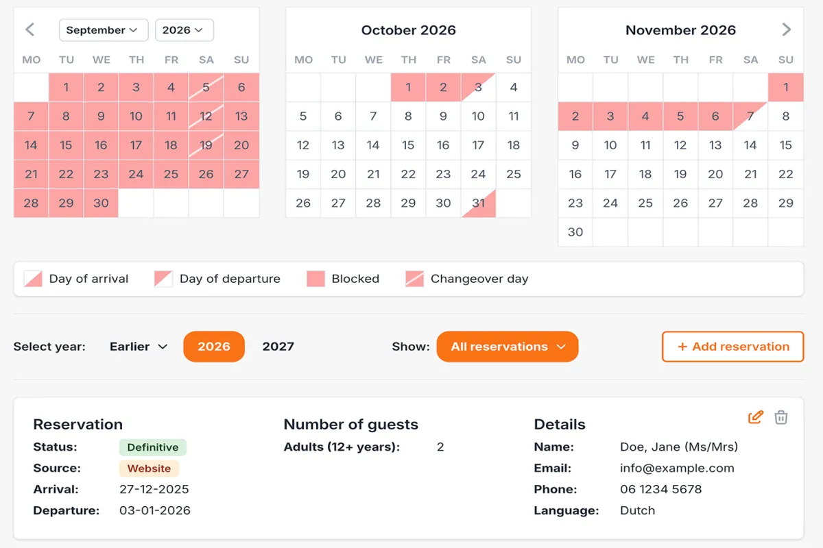 Beschikbaarheidskalender met reserveringsoverzicht