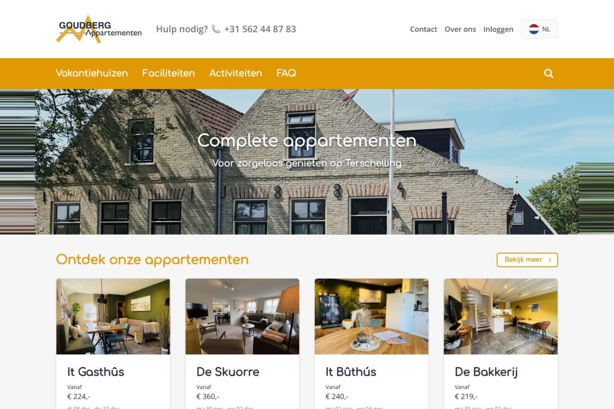 De homepage van Goudberg Appartementen