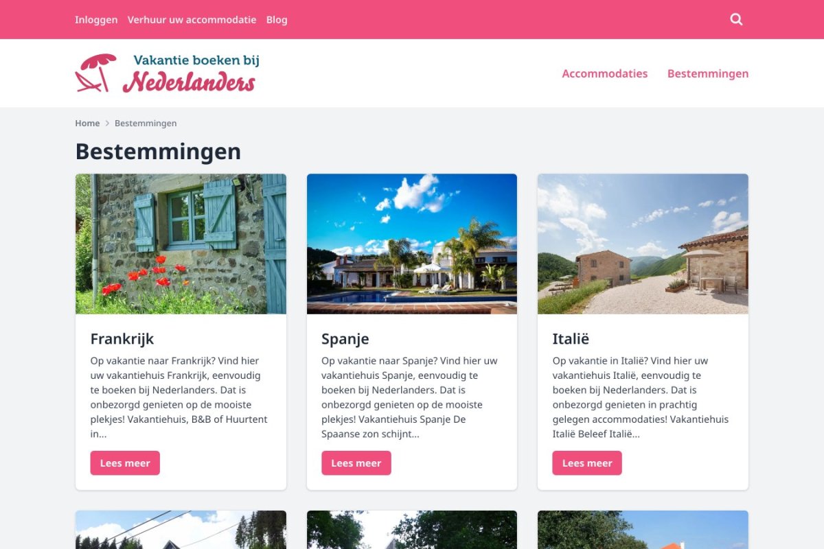 De bestemmingen op de website van Vakantie boeken bij Nederlanders